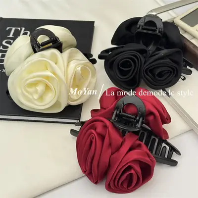Black Rose Hairpin with High-Grade Shark Clip