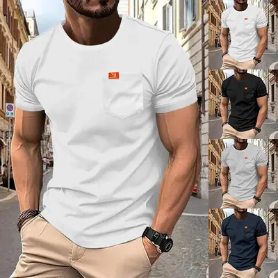 Men's White Cotton T-Shirt with Pocket & Logo