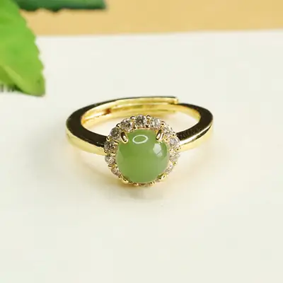 Aiyu Jade Ring with Full Diamond Set Gold Plated