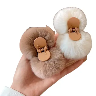 Faux Fur Half Hair Ties for Women Autumn Winter