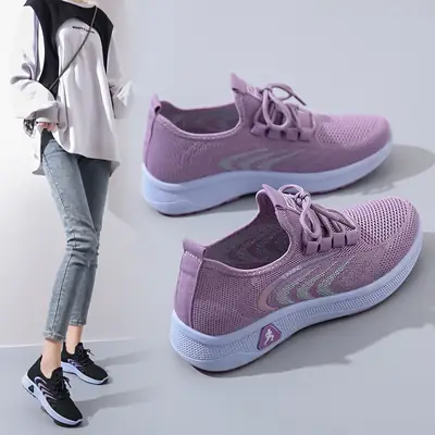 Women's Fly-Woven Casual Shoes Black Purple
