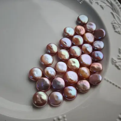 13-14mm Freshwater Baroque Button Beads Pink Purple Light