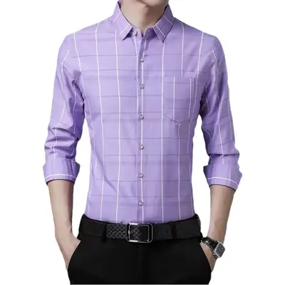 Men's Purple Plaid Long Sleeve Shirt
