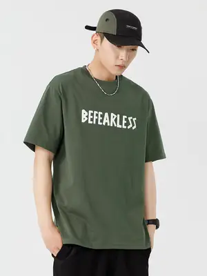 Men Green Bearerless Cotton T-Shirt Short Sleeve