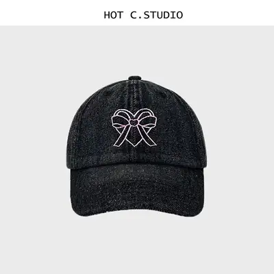 Women Denim Bowknot Embroidered Cap Spring Summer