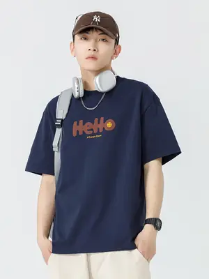 Men Japanese Printed Foam T-Shirt Black Summer