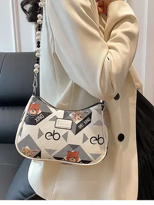 2025 Sanfu Pain Bag Pearl National Print Shoulder Crossbody