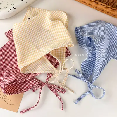 French Pastoral Plaid Turban Scarf Women's Hair Tie
