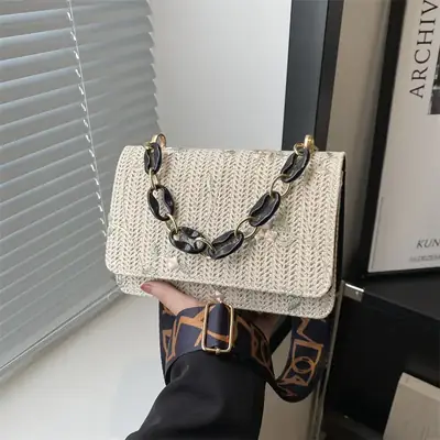 Korean Style Woven Chain Shoulder Bag Red Orange