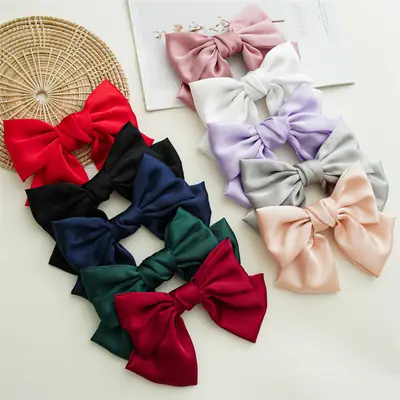Black Satin Bow Hairpin for Women