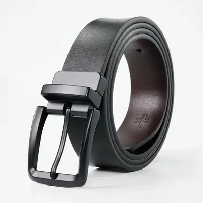Men's Black Rotatable Pin Belt with Adjustable Buckle