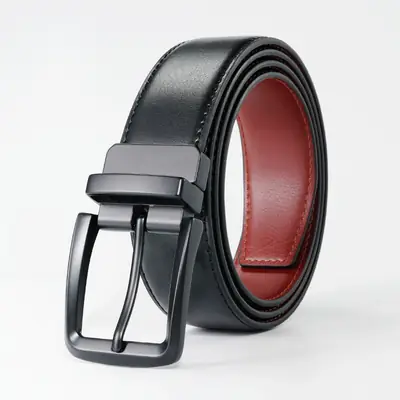 Men's Red Leather Belt with Black Buckle