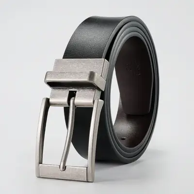 Men's Black Double-Buckle Belt with Rotatable Buckle