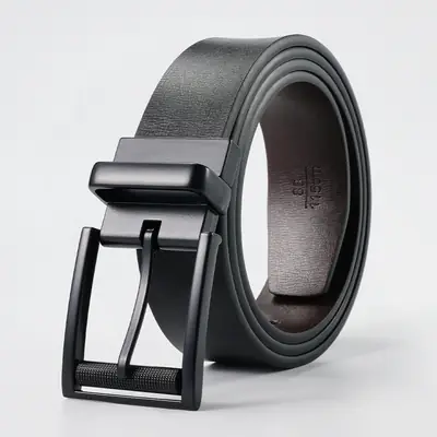 Men's Black Rotatable Buckle Belt Double Sided Cowhide