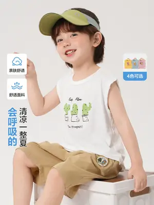 Boys' Sleeveless T-Shirt Light Blue Cartoon Print