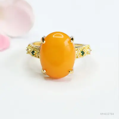 Guan Yu Natural Amber Ring Full Honey Old Beeswax