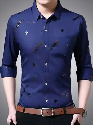 Men's Printed Long Sleeve Shirt Purple Slim Fit