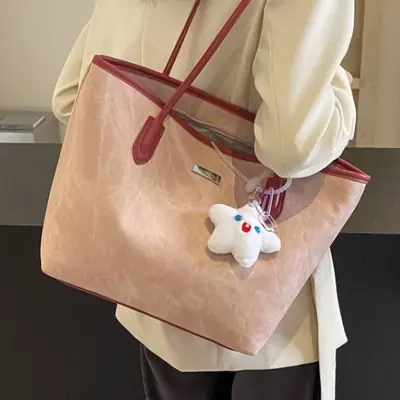 Women's Cross-Border Tan Shoulder Bag with Cute Charm