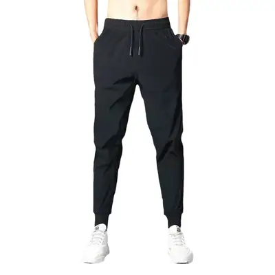 Men's Black Elastic Waist Jogger Pants Spring Autumn Loose Fit