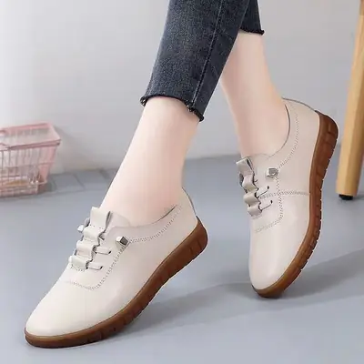 Women's White Rubber Sole Flat Shoes 2024 Spring