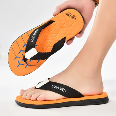 Men's Orange Flannel Flip-Flops Summer Non-Slip