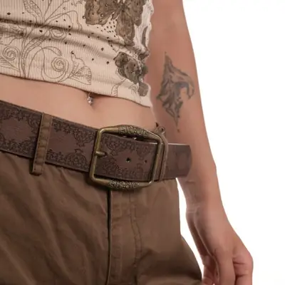Women's Belted Jeans Brown Retro American Style