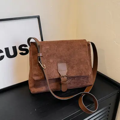 Women Retro Frosted Shoulder Messenger Bag Brown 2024