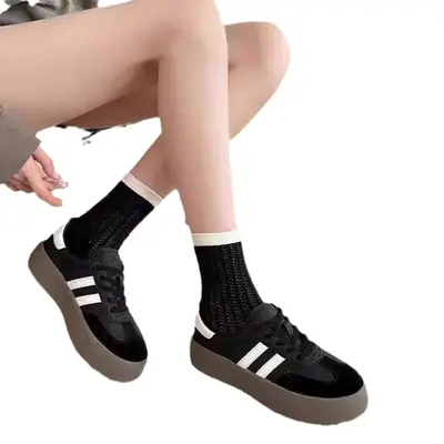 Women's Black White Thick Platform Sneakers