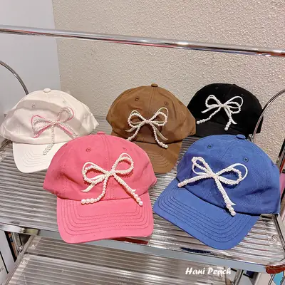 HD312A06 Women's Pearl Bow Embroidered Baseball Cap