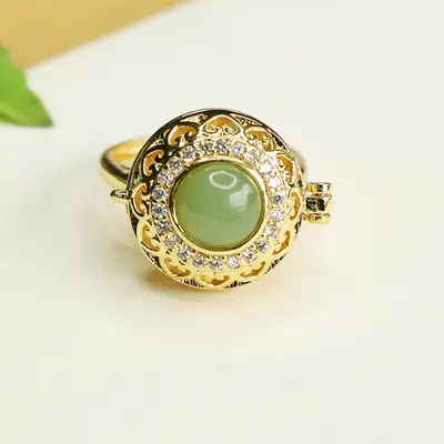 Aiyu Jade Ring with Gold Plated Design