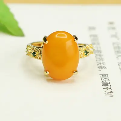 Aiyu Natural Amber Ring Full of Honey Old Beeswax Finger Ring