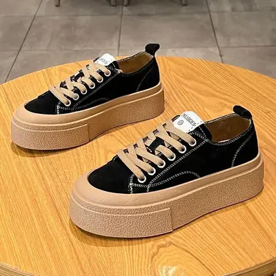 Women Canvas Board Shoes Black Platform Casual Spring 2024