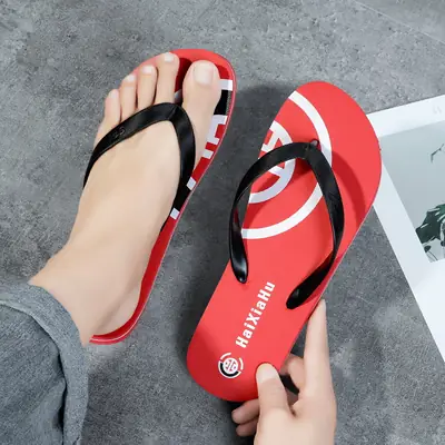 Red Casual Flip Flops for Men Summer Wear
