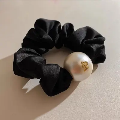 Black Pearl Hair Scrunchies for Girls Korean Style