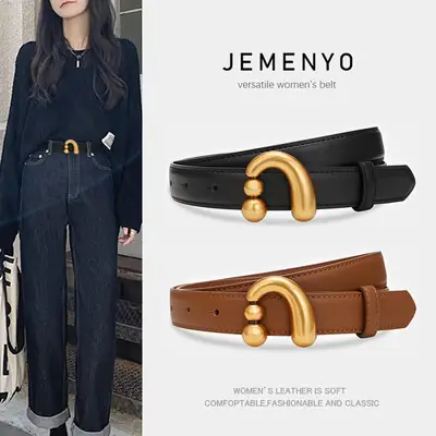 2024 New Women's Black Gold Buckle Belt