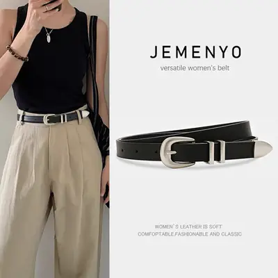 Women Black Belt for Summer Wear Pure Cowhide