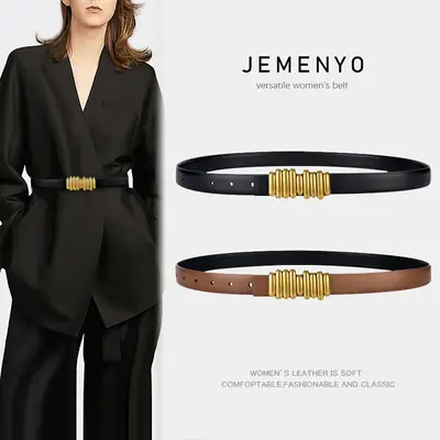 Women's Leather Belt with Caterpillar Design Black