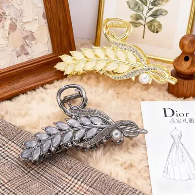Autumn Winter Hair Clip with Stone Wheat Spike Design