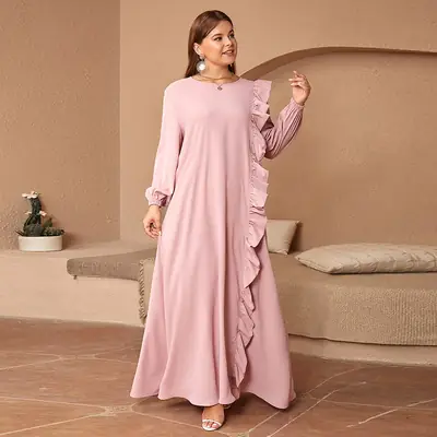 Middle Eastern Muslim Matte Satin Long Sleeve Dress