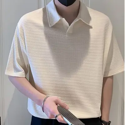 Men's Summer Polo Shirt with Collar Waffle Hem