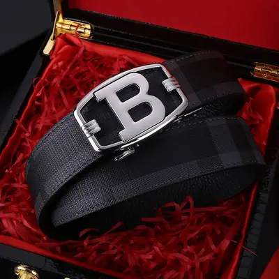 Men's Brown Checkered Belt with Diamond Detail
