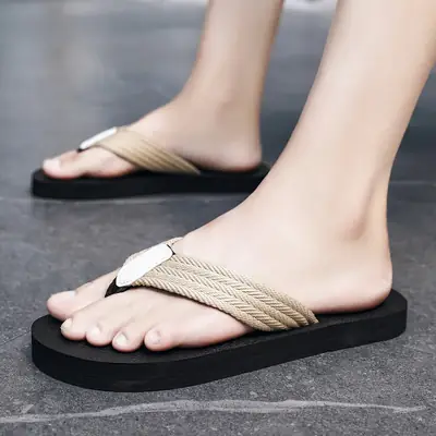 2023 Summer Men's Braided Strap Flip Flops Black