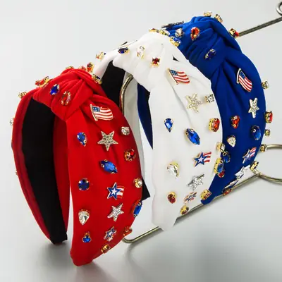 Diamond Encrusted American Flag Headband with Oil Drip