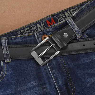 Men's Black Leather Belt with Silver Buckle 2026