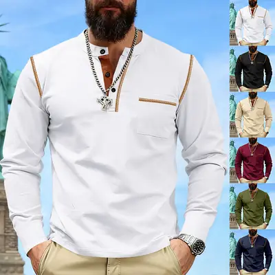 Maroon Long Sleeve Men's T-Shirt with Silver Chain