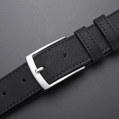 Men's Black Leather Belt with Silver Buckle