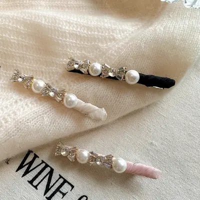 South Korea Flash Diamond Crystal Side Hairpin Pearl Clip