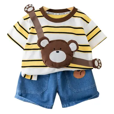 Girls Cotton Striped Shorts Set with Bear Design 1-5Y