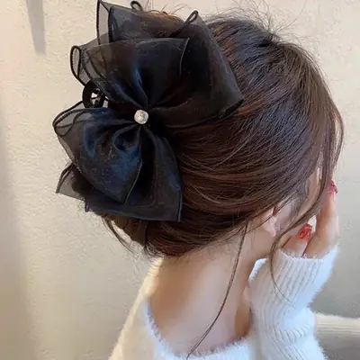 Black Mesh Large Bowknot Hairpin for Women