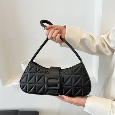 Black Quilted Shoulder Bag for Women 2024 Spring New
